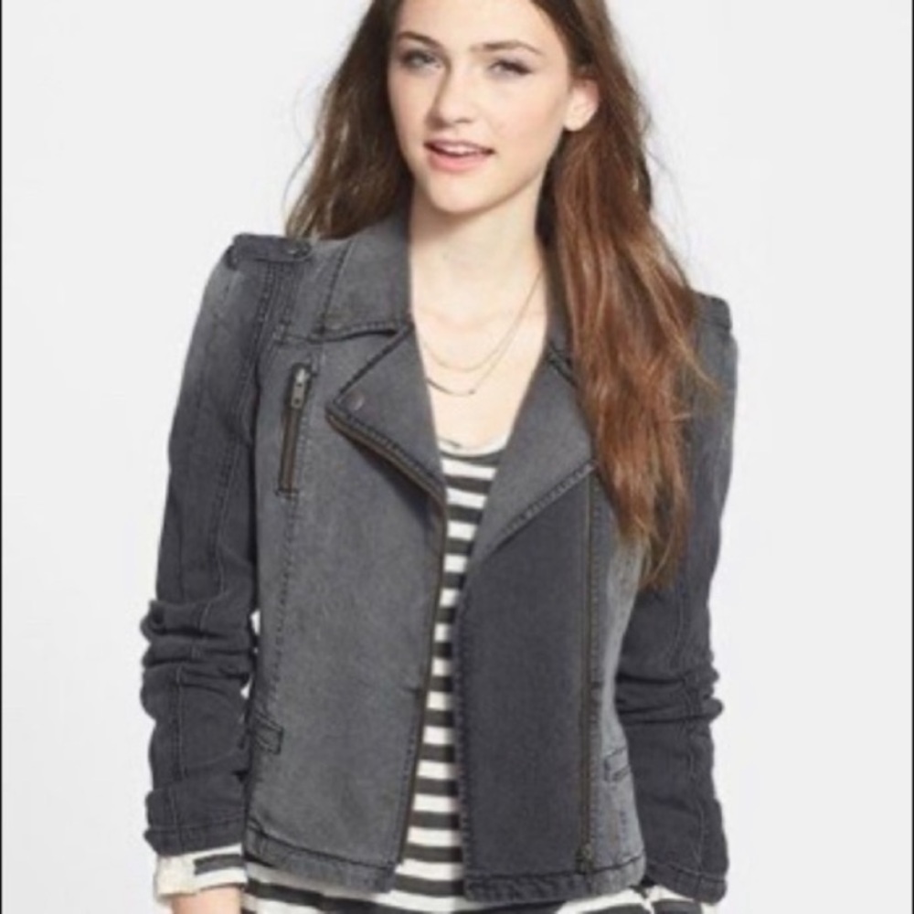 COPY - Frenchi Grey Denim Moto Jacket